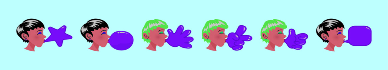 set of bubble gum cartoon icon design template with various models. vector illustration isolated on blue background
