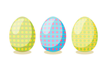 Happy Easter card. Set of cute Easter eggs with different texture on a white background.  Vector isolated Illustration. 