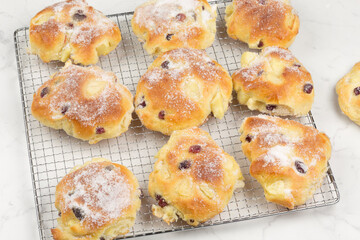 Yeast pastries with apple and raisins series image 08