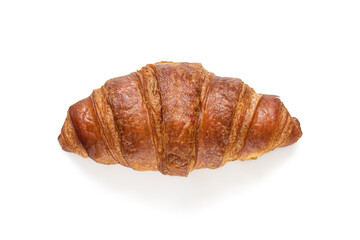 French croissant with golden crispy crust, top view