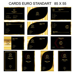 set of business cards with gold elements