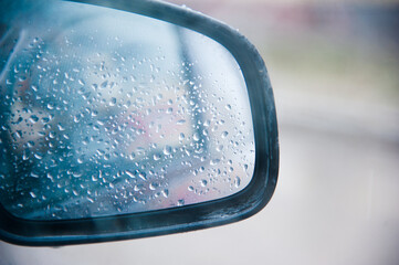 Drops on the car mirror