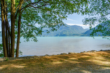 Fototapeta premium Mountain Lake with Blue Sky in British Columbia, Canada.