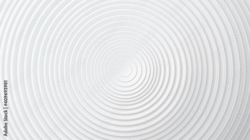Poster Abstract pattern of circles with the effect of displacement. White clean rings animation. Abstract background for business presentation. Seamless loop 4k 3d render