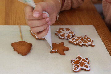 Homemade honey gingerbread decor with white glaze