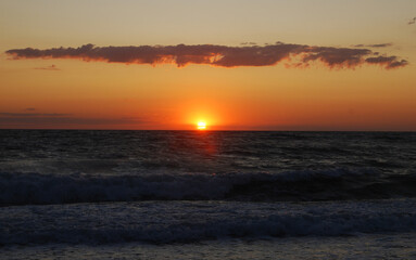  Beautiful view of sunset. Summer beach.