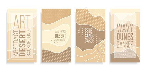 Abstract banner art background sand on beach,coast or desert with barchan and dunes beige color.Template card Sand texture with pattern wavy lines.Frames for text.Great for covers,fabric prints.Vector
