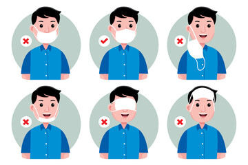 How to wearing a face mask (right and wrong).