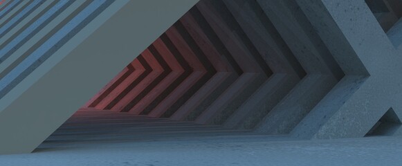 Diseño de estructura moderna y minimalista. Arquitectura espacial. Ilustración realista de túnel. Render 3d