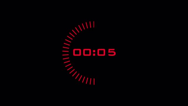 Animation of 10 seconds countdown counter with ALPHA channel. electronic clock with red digits and animated circle. 10 sec timer