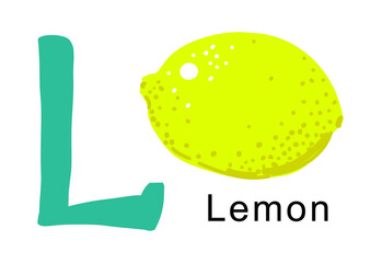 English letter L and hand drawn lemon