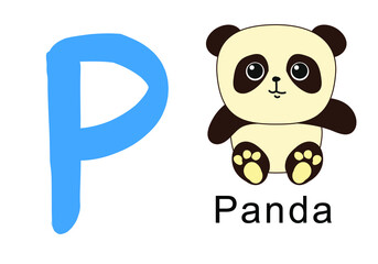 Letter P for panda vector, vector illustration, digitally created.
