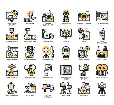 Set of Photography thin line and pixel perfect icons for any web and app project.