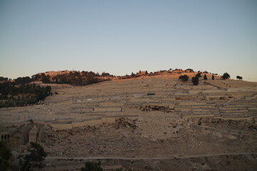 sunset over the Jewish Cemetery on the Mount of Olives