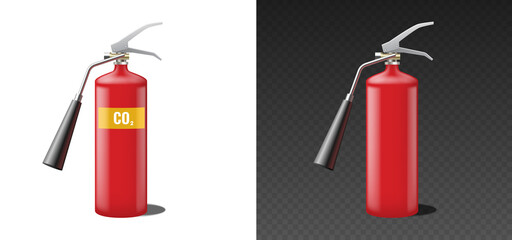 Obraz premium CO2 fire extinguisher with carbon dioxide label and blank, red realistic template mockup isolated