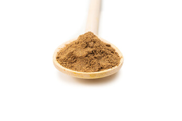 Mix spices on wooden spoon isolated.