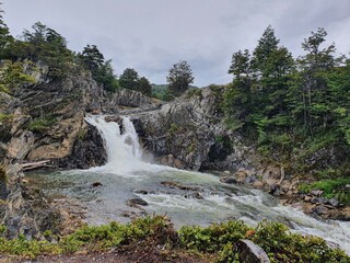 Beautiful waterfall in the patagonian forest