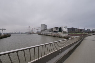 Fototapeta na wymiar Cloudy construction site in Hamburg, Germany