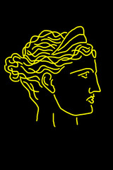 Abstract line surreal face. Modern art creative concept image with ancient statue head. Crazy contemporary drawing in modern cubism style. Pop art poster. Zine culture. Funky minimalist. Retro design.