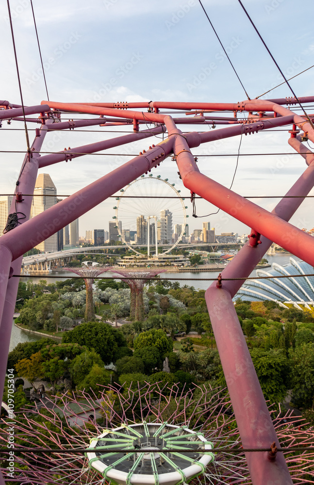 Canvas Prints Grande roue et forêt artificielle des jardins de la Baie à Singapour