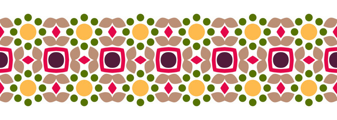 Border line seamless background. Decorative design seamless ornamental mosaic border pattern. Islamic, indian, arabic motifs. Abstract flower. Vector illustration