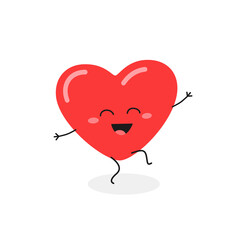 Funny happy cartoon red heart character dancing