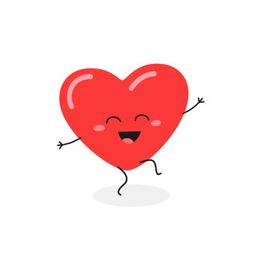 Funny happy cartoon red heart character dancing