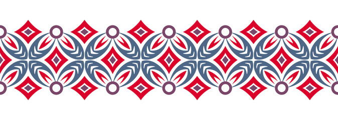 Border line seamless background. Decorative design seamless ornamental mosaic border pattern. Islamic, indian, arabic motifs. Abstract flower. Vector illustration