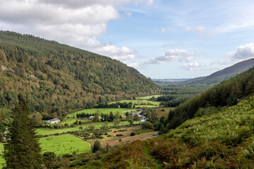 Fototapeta na wymiar View of the valley of mountains. Glenmalure. Landscape of Ireland. 
