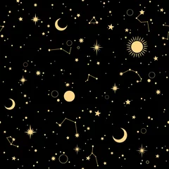 Washable wall murals Black and Gold seamless image of starry cosmos with stars and constellations
