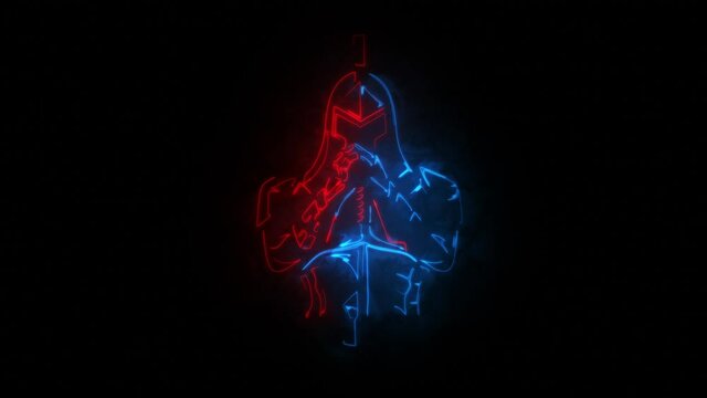 Red Blue Neon Knight Warrior Animated Logo with Reveal Effect