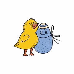 Happy Easter holiday illustration with cute chicken cartoon character. Vector illustration isolated on white background.