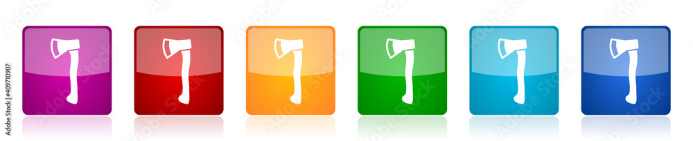 Fototapete Axe icon set, square glossy vector buttons in 6 colors options for webdesign and mobile applications
