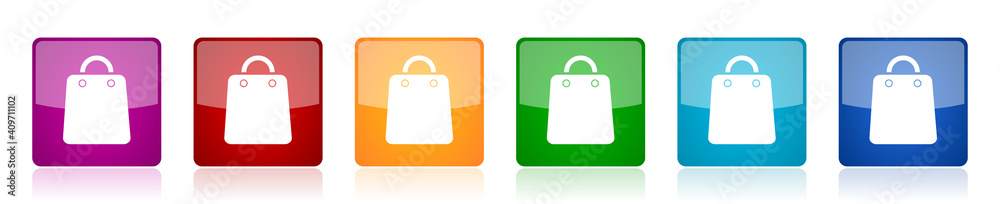 Leinwandbilder Sale bag icon set, square glossy vector buttons in 6 colors options for webdesign and mobile applications