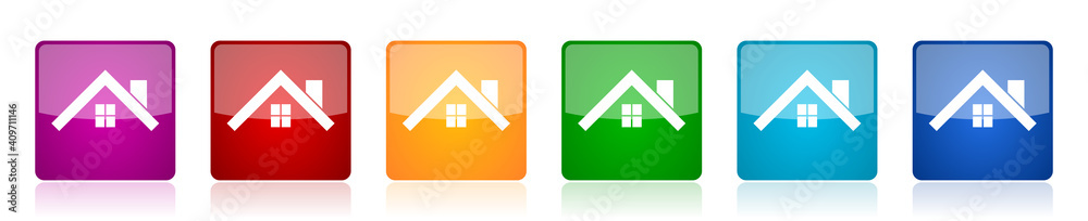 Aufkleber House, roof and window icon set, square glossy vector buttons in 6 colors options for webdesign and mobile applications