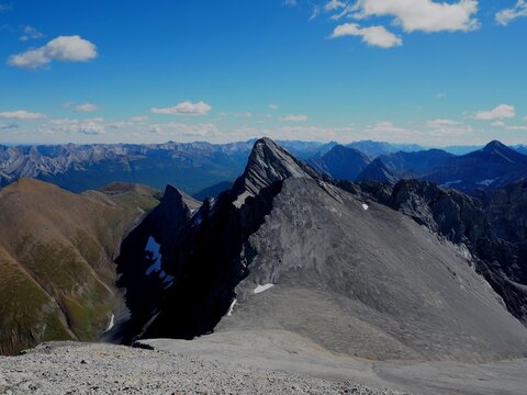View towards Wind Mountain at the summit of Mount Lougheed near Srpay Lake  Alberta Canada   OLYMPUS DIGITAL CAMERA