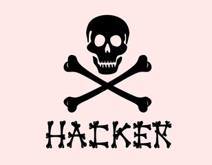 Pirate skull silhouette and crossbones, pirate title in letters in the shape of bones