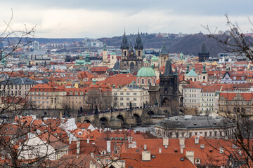 Fototapeta na wymiar bird's eye view of the rooftops of Prague's Old Town