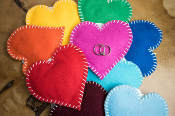 rings on a colored hearts