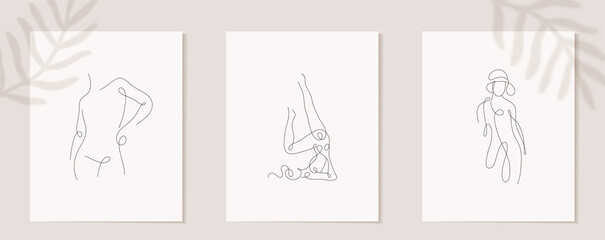 Set linear woman figure. Continuous linear silhouette of female face. Outline hand drawn of avatars girls. Linear glamour logo in minimal style for beauty salon, makeup artist, stylist