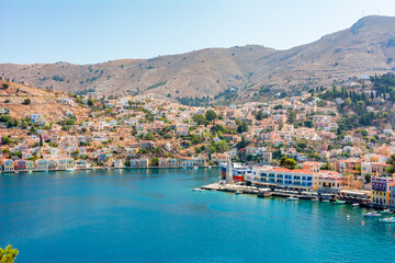 Fototapeta na wymiar Symi town cityscape, Dodecanese islands, Greece