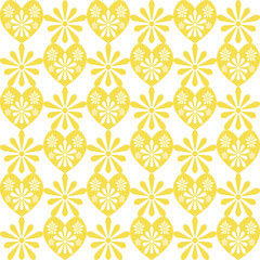 seamless pattern hearts and flowersi n illuminating yellow