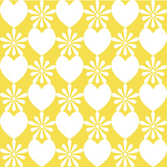 seamless pattern white hearts and flowers illuminating yellow