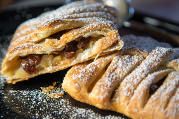 Traditional homemade apple strudel.