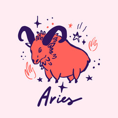 Aries zodiac sign cute whimsical flat astrological art illustration
