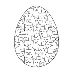 Fototapeta premium Coloring Pages Easter Egg and Cats. Coloring book for adult and older children . Black and white vector illustration