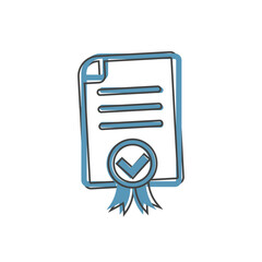 Approve certificate icon on cartoon style on white isolated background.