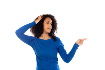 Teenager girl wearing blue sweater