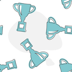 Vector image of a trophy cup. Cup - symbol of winning, encouraging, receiving a prize. Award cartoon style on seamless pattern on a white background.