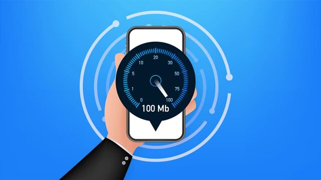 Speed test on smartphone. Speedometer Internet Speed 100 mb. Website speed loading time. illustration.